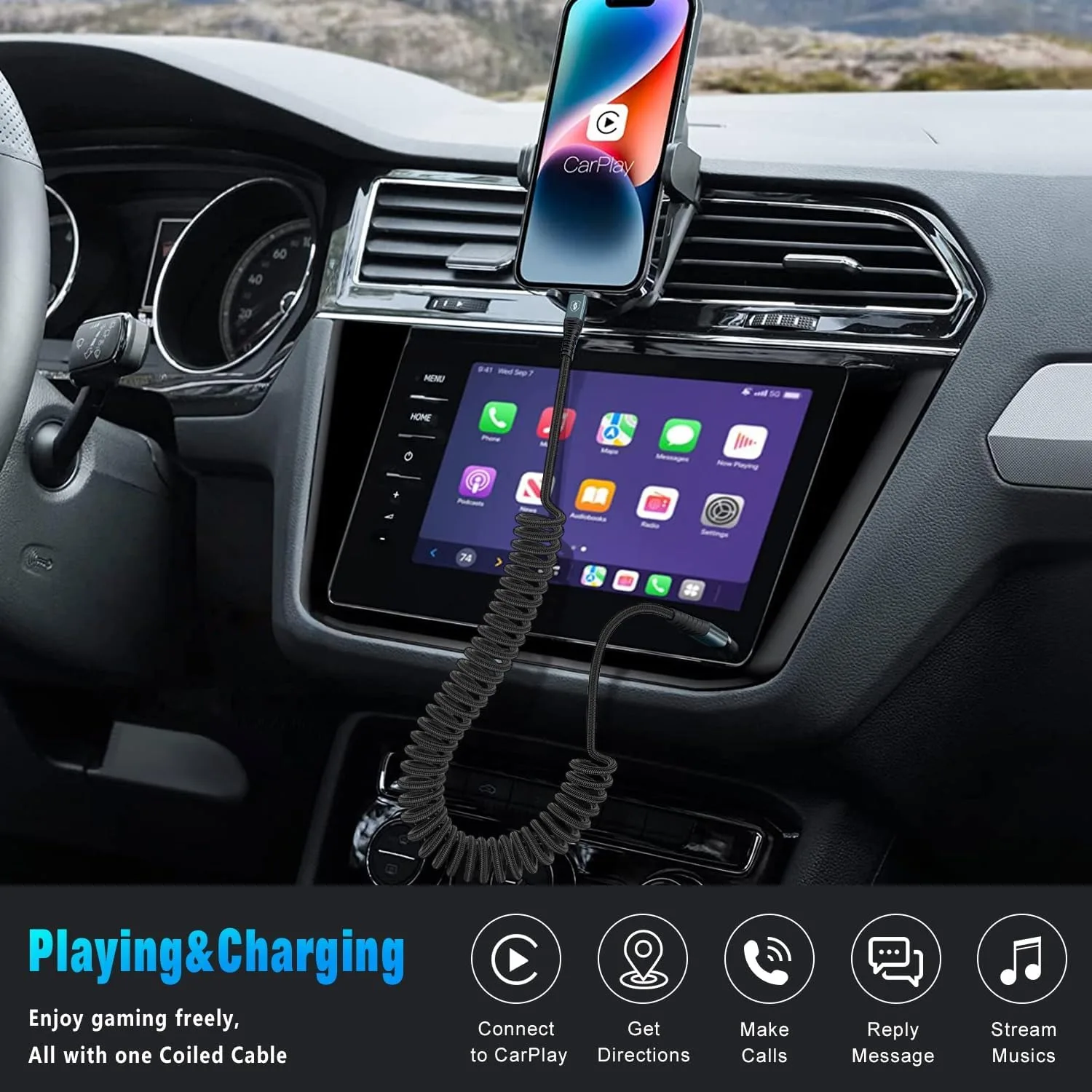 Cable en espiral tipo C a C para teléfono móvil de coche, Cable de carga rápida de 100W, compatible con transferencia de datos de 20Gbps, pantalla de 8K @ 60Hz, USB C - imagen 5