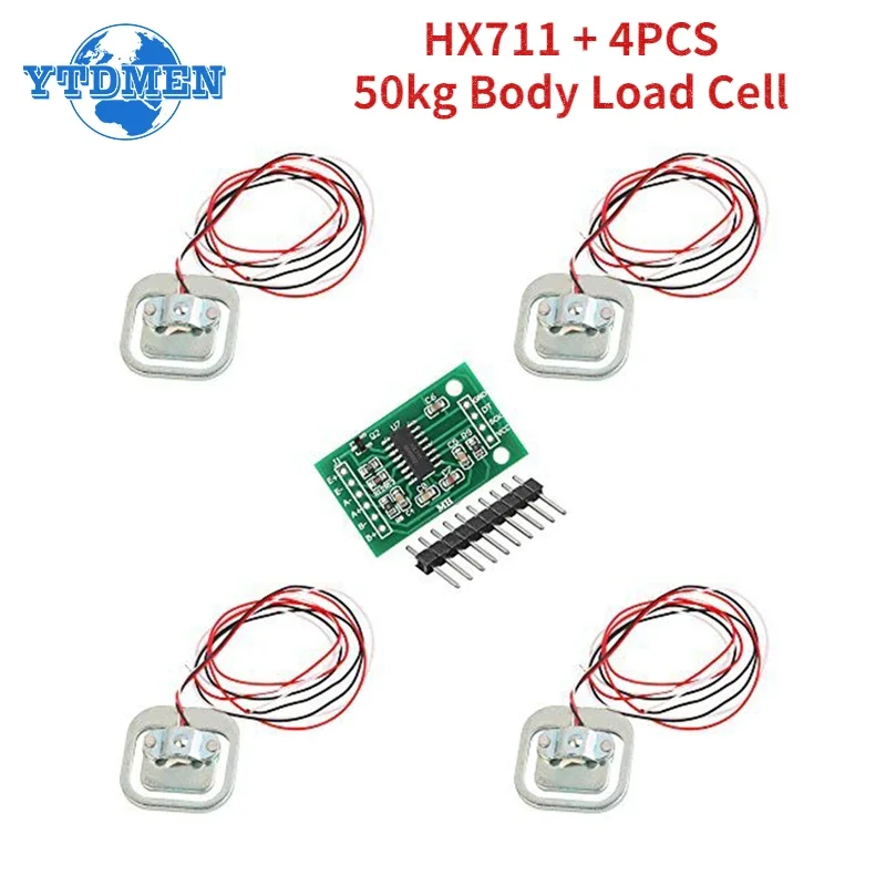 Módulo de celda de carga HX711, Sensor de presión de Sensor de pesaje + 4 Uds., báscula humana de 50kg, sensores de peso de celda de carga, herramienta de medición, Kit DIY