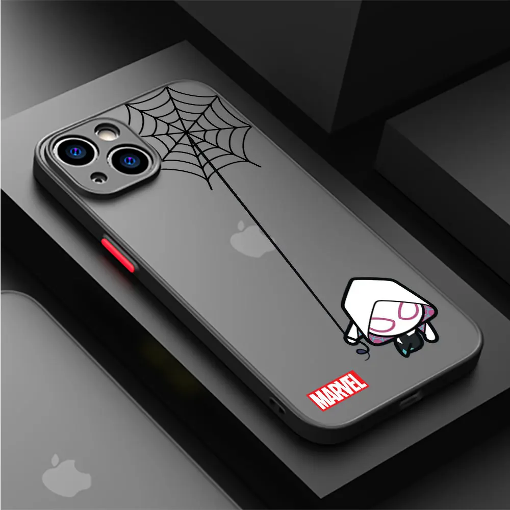 Funda mate para Apple iPhone SE XS Max 12 13 Mini 11 Pro 14 Pro XR 7 8 Plus 15ProMax estampado de lujo Marvel Spiderman lindo - imagen 2