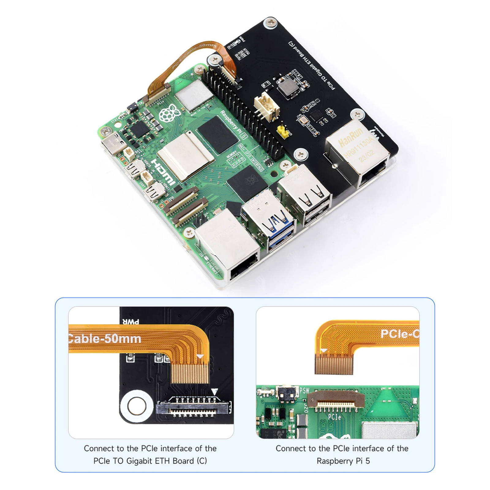 Placa adaptadora Raspberry Pi5 PCIe a Gigabit RJ45 ETH (C), Chip RTL8111H sin controlador para módulo Pi 5 - imagen 5