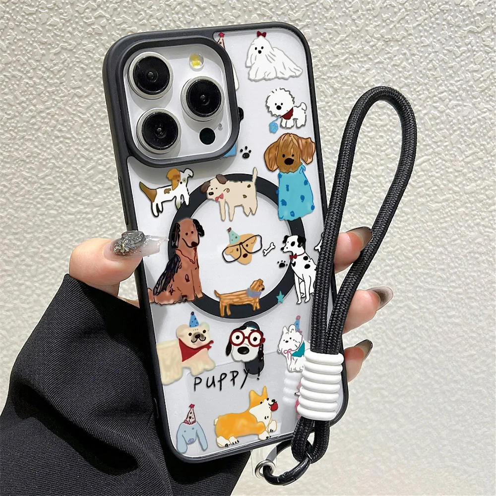 Funda de teléfono de animales magnética de lujo para iPhone 17 Pro Max 16 13 11 15 14 12 17promax cubierta mate acrílica a prueba de golpes con cordón - imagen 5