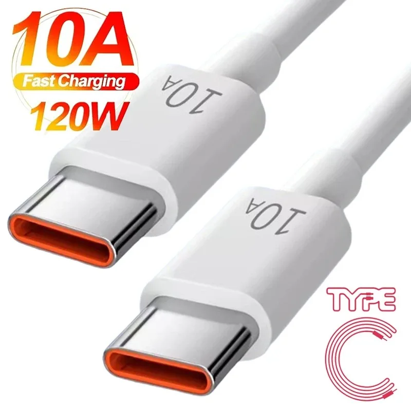 Cable de carga súper rápida de 120W, 10A, tipo C a USB C, para Samsung, Xiaomi, Huawei, iPhone, Android, Cable de datos de cargador rápido para teléfono