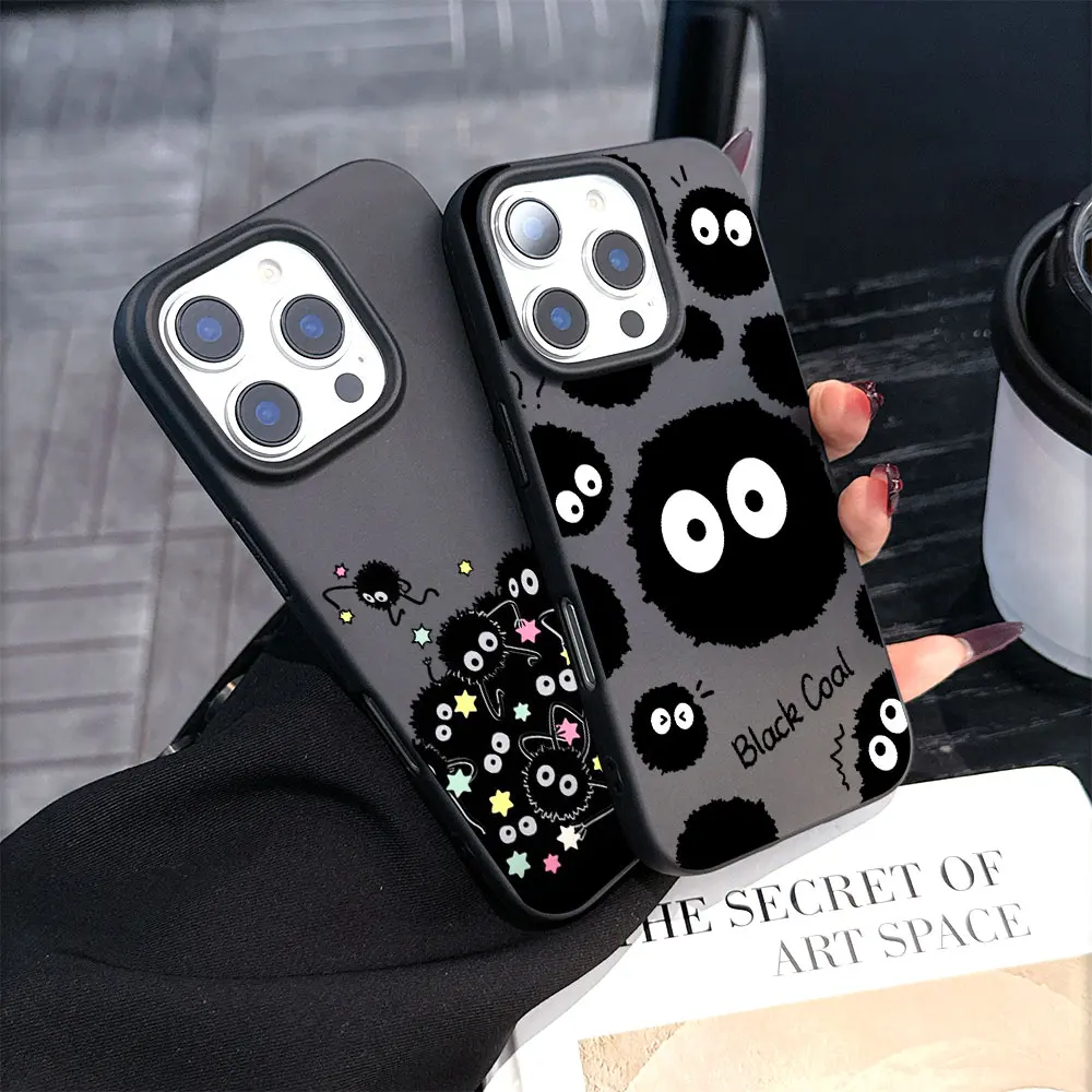 Preciosa funda de teléfono suave mate de lujo Black Monster Soot Sprites para iPhone 16 15 14 Plus 13 12 11 Mini Pro X XS Max 8 Plus