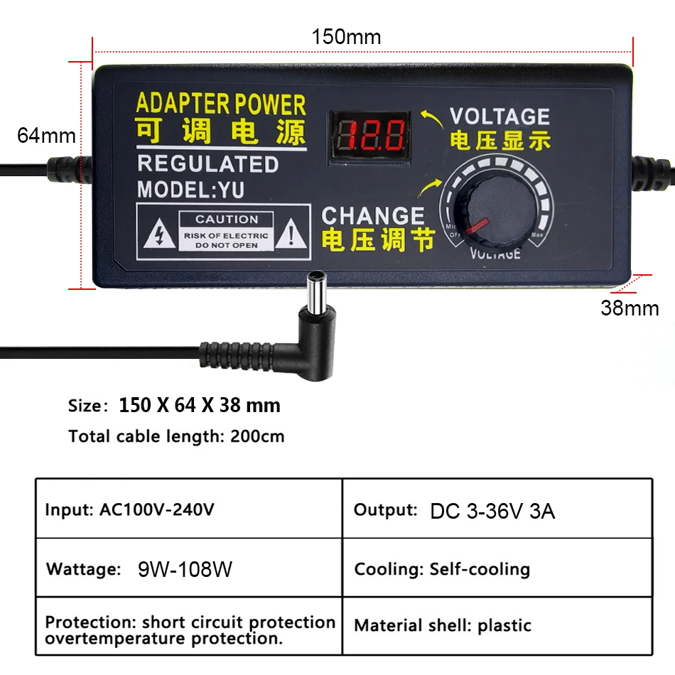 Adaptador de fuente de alimentación led de 108W AC110v-240V ajustable a DC 3V-36V 3A accesorios de iluminación pantalla fuente de alimentación de voltaje - imagen 4