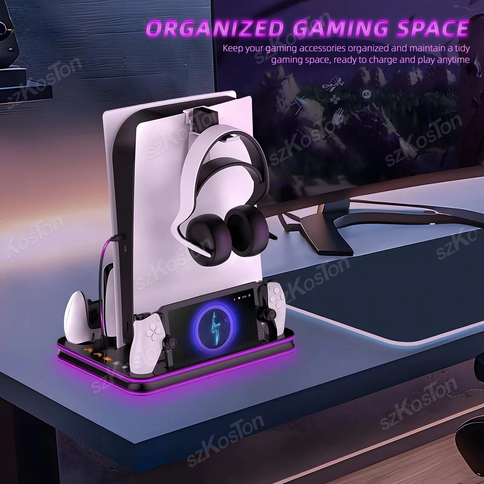 Base de carga de estación de refrigeración con soporte Vertical para consola de juegos PS5 Pro PS5 delgada y cargador de controlador, accesorios para juegos - imagen 5