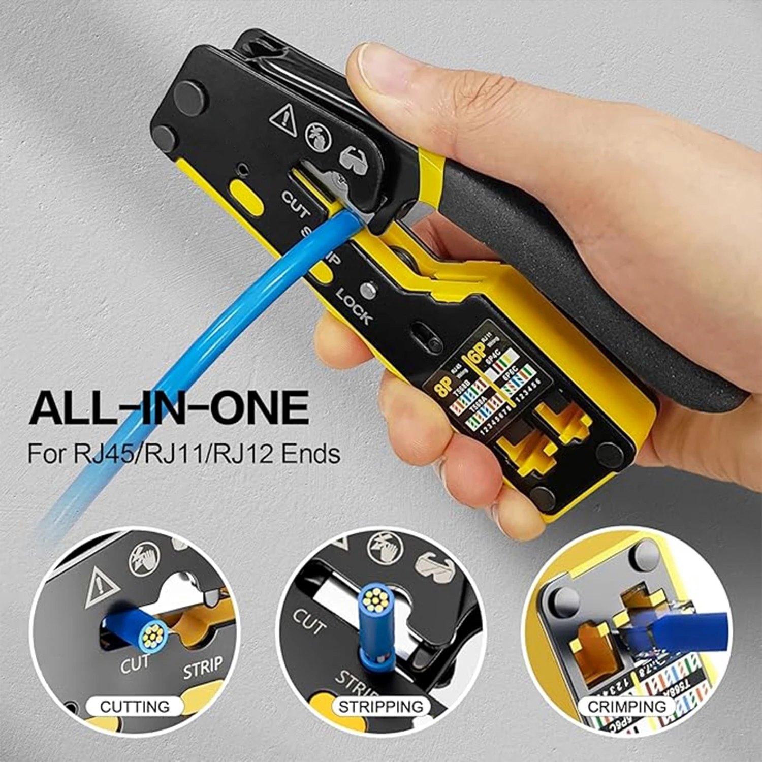 Herramienta de engarzado ZOERAX RJ45 RJ11 RJ12 para Cat6 Cat5 Cat5e, engarzadora Ethernet de paso con hoja de repuesto - imagen 3