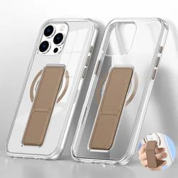 Funda de teléfono magnética con soporte de pulsera plegable de lujo para iPhone 15 16 Plus 14 13 12 Pro Max, funda trasera fina protectora a prueba de golpes