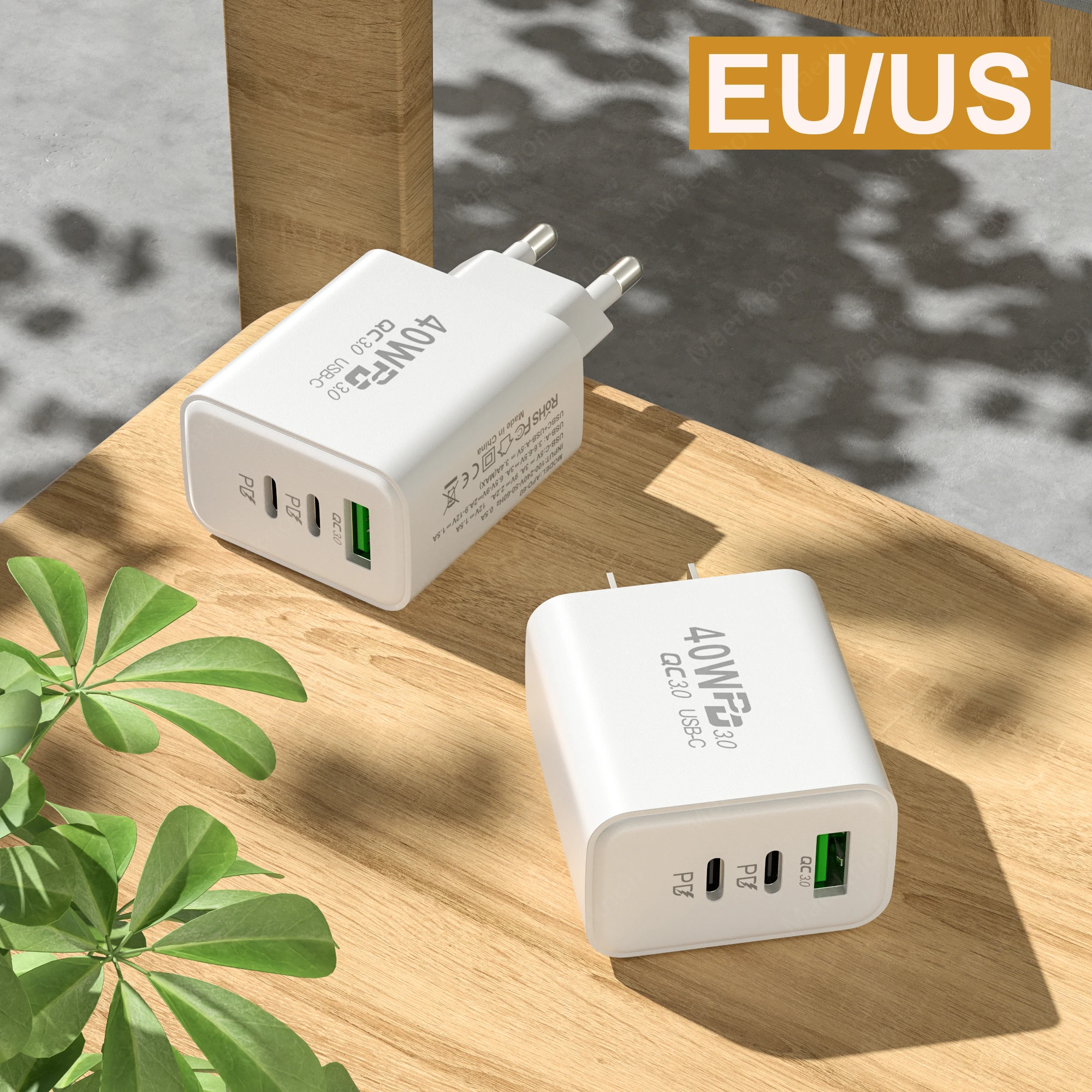 Cargador USB PD de 60W, adaptador de cargador de teléfono de carga rápida tipo C de 3 puertos para iPhone, Xiaomi, Samsung, Huawei, cargador de pared con enchufe UE/EE. UU. - imagen 4