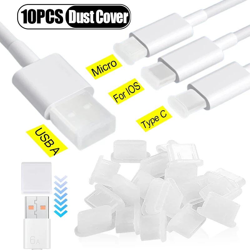 Para iPhone IOS/Micro USB/Tipo C/USB A puerto de carga macho tapones antipolvo tapas protectoras transparentes