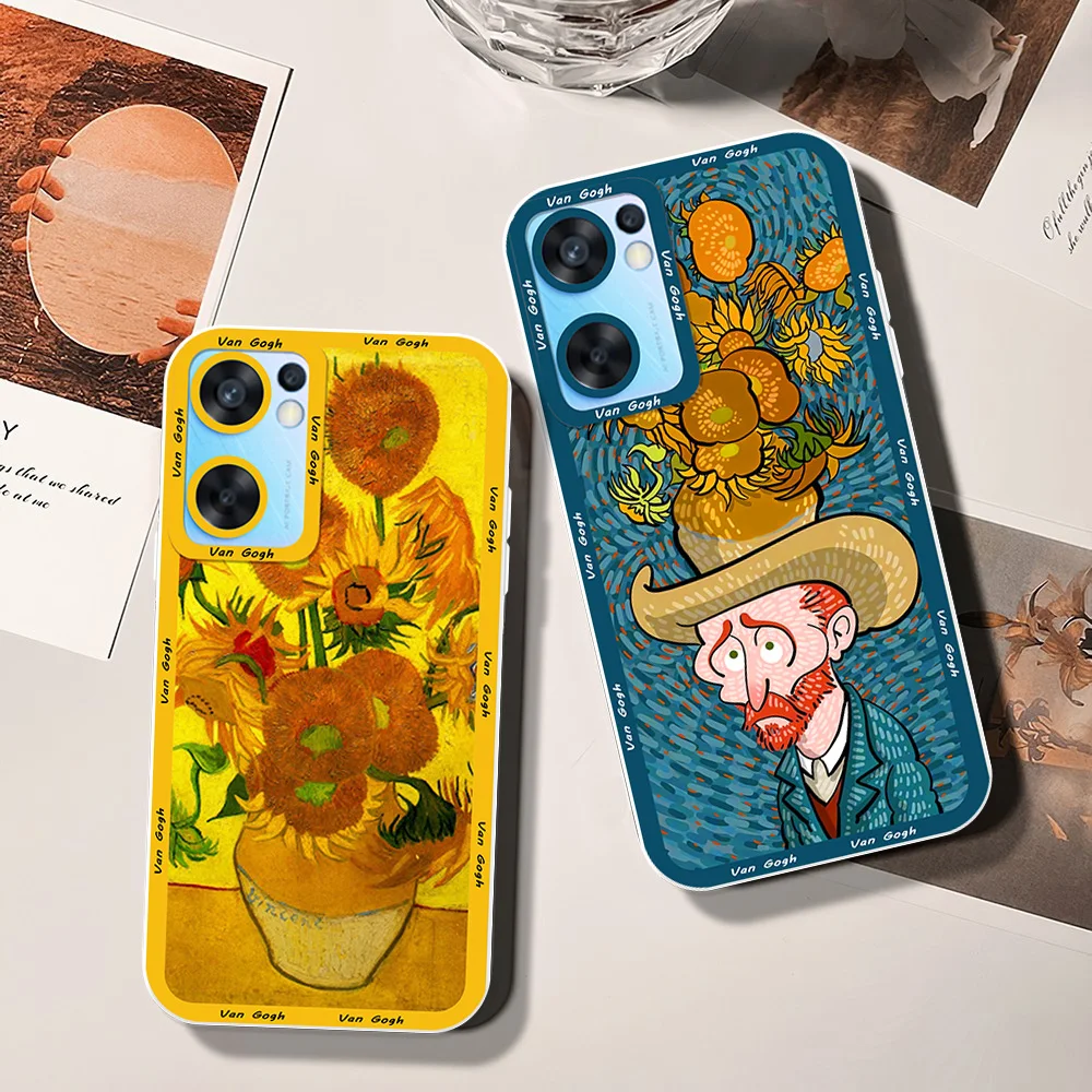 Funda de teléfono transparente con Ojos de Ángel, arte de Van Gogh, girasol para OPPO A98, A94, A92, A78, A76, A74, A72, A58, A54, A55, A36, A15, 5G - imagen 4