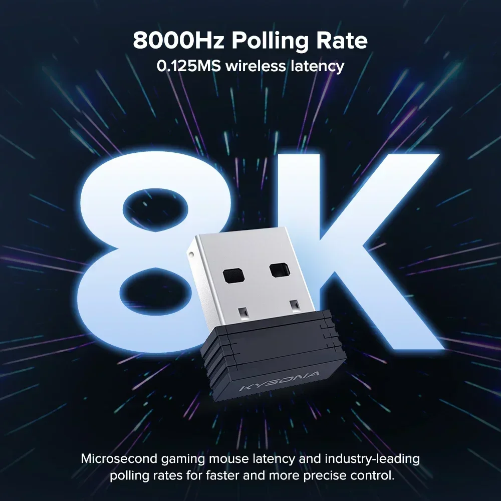 Kysona M617 8khz inalámbrico Bluetooth ratón para juegos ligero PAW3395 26000DPI ratón para juegos por cable recargable de baja latencia - imagen 2