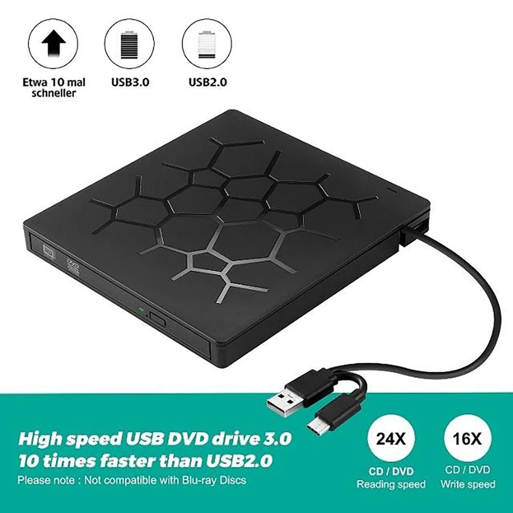 Unidad de CD/DVD externa USB 3,0 tipo C, unidad de DVD 6 en 1, Unidad óptica con ranuras SD/TF y USB 3,0, unidades ópticas para PC y portátil - imagen 4