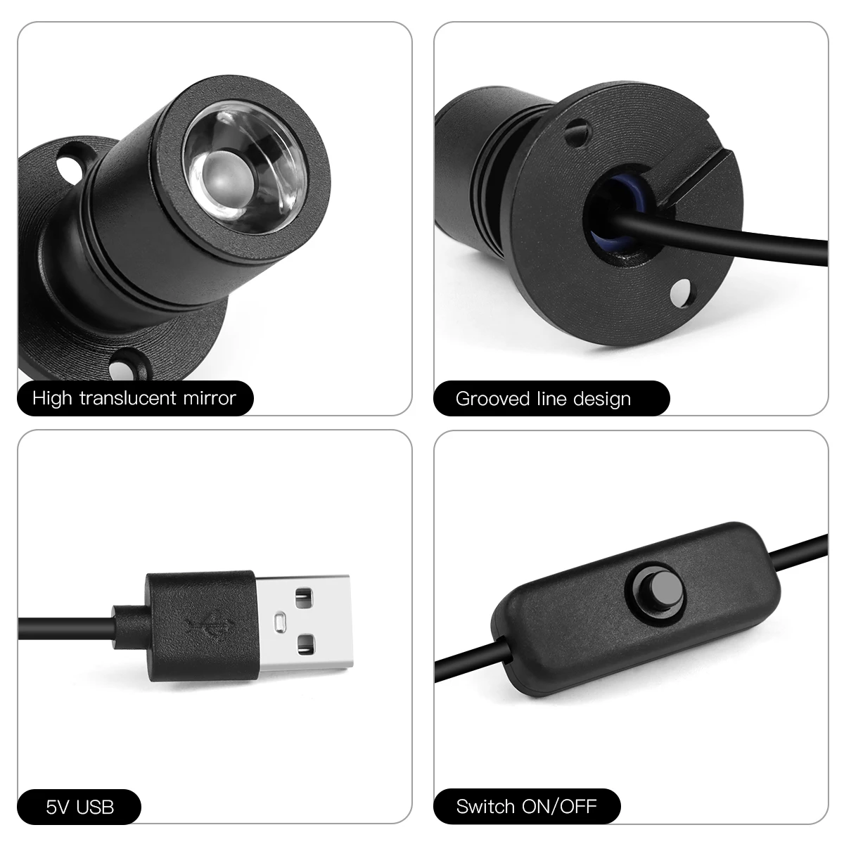 Mini foco LED para armario alimentado por USB, lámpara para estante de joyería de 5V CC, modelo de armario, luces de techo con interruptor - imagen 4