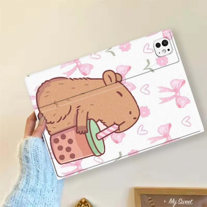 Funda de capibara bonita de dibujos animados artísticos para iPad Pro Mini 1, 2, 3, 4, 5, 6, 7, 7. a generación, 12,9, 10,5, 13, 11, 7,9, 8,3, M4 pulgadas - imagen 4
