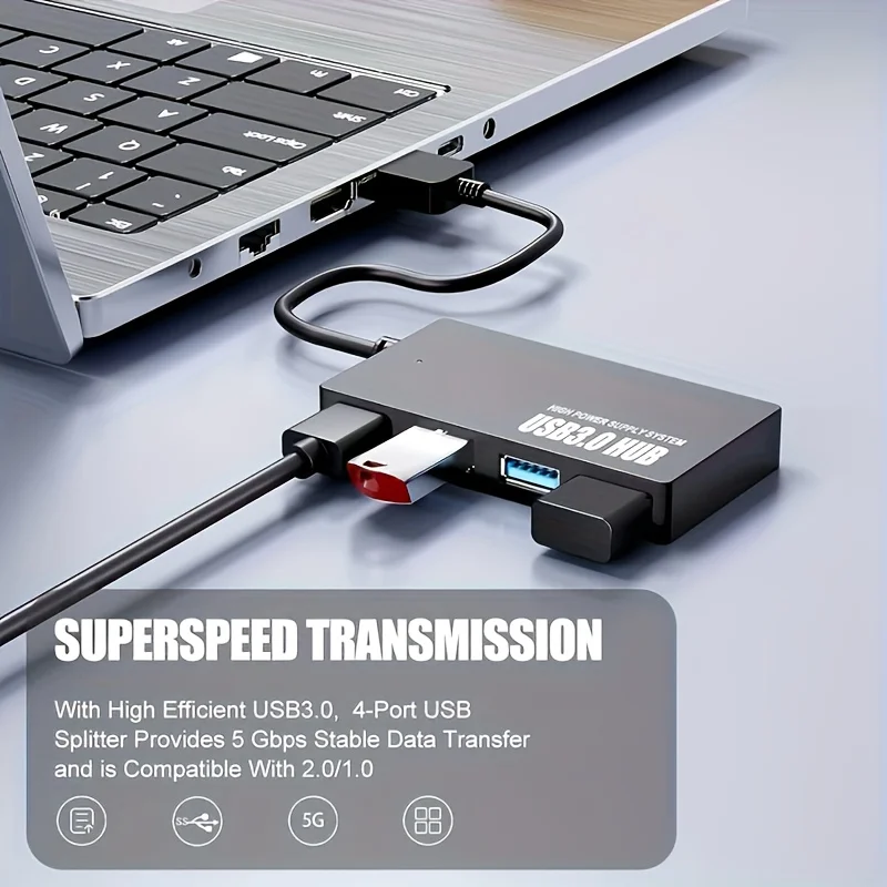 Hub USB de 4 puertos USB/Extender de concentrador tipo C 2,0 3,0 adaptador divisor de velocidad rápida estación de acoplamiento 4 en 1 Cable USB para ordenador PC - imagen 2