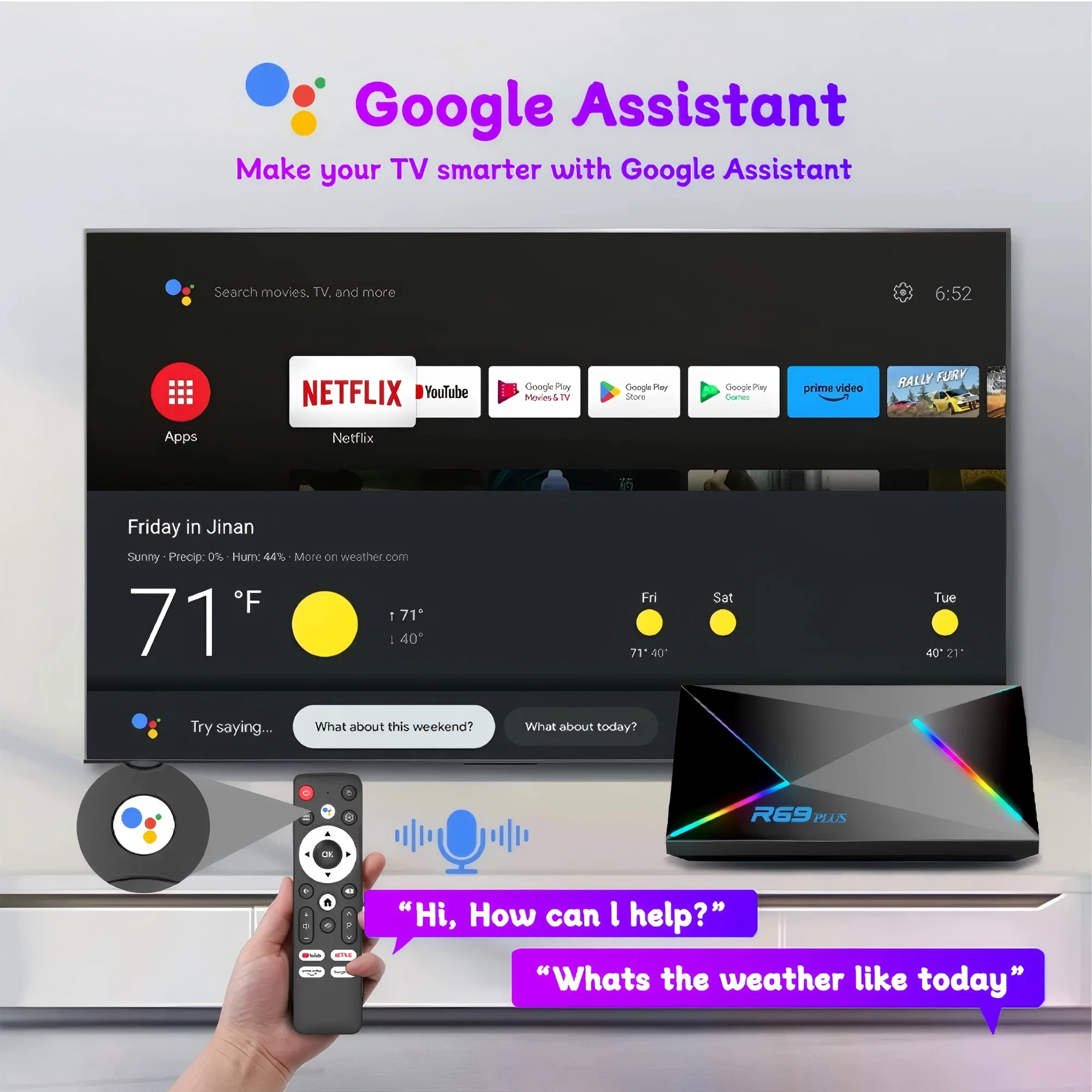 Nuevo Android 14,0 R69PLUS WIFI 6 Bluetooth 5,0 Allwinner H728 octa-core ARM Cortex A55 TV Box Control de voz HD 8K decodificador - imagen 3