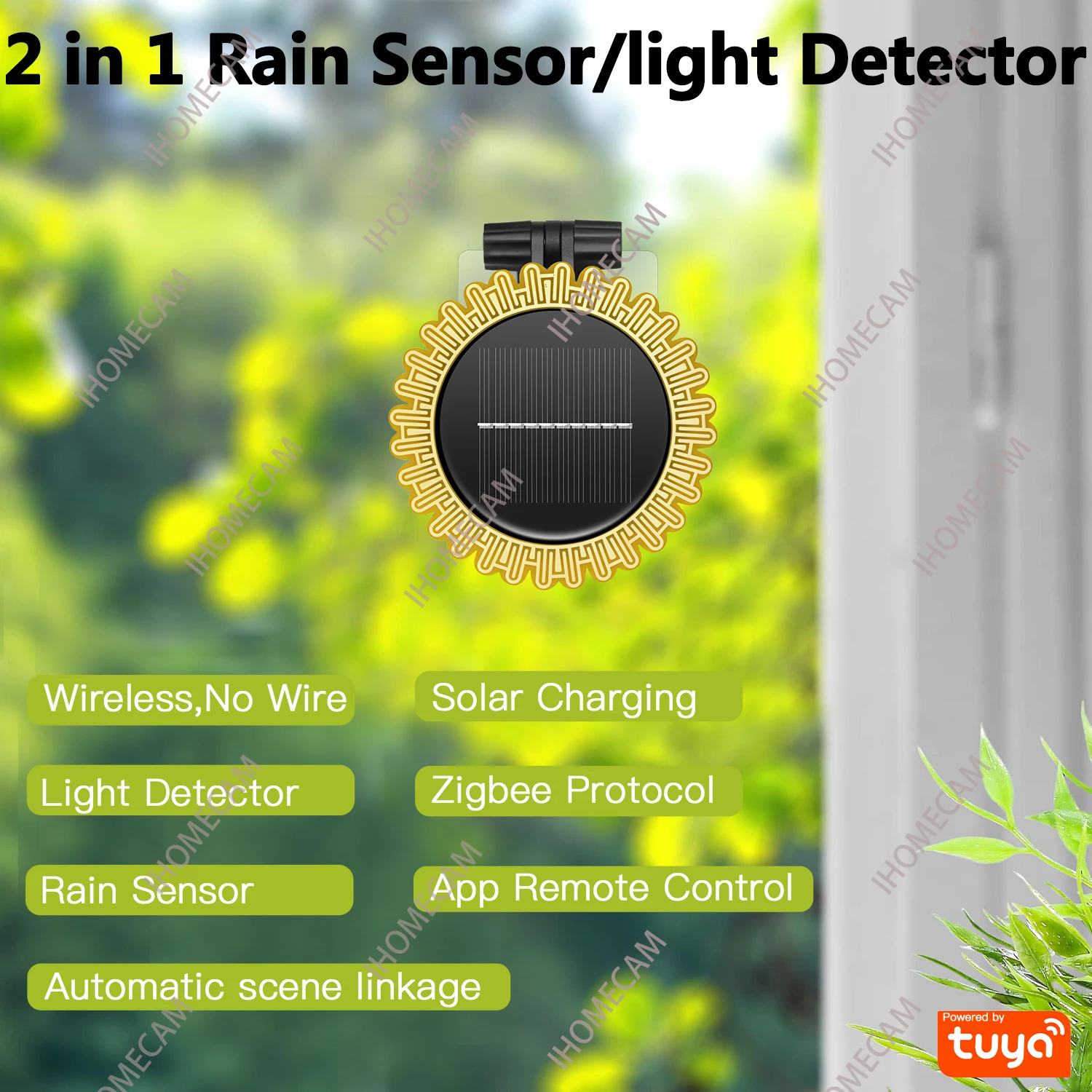 Tuya-Sensor de lluvia inteligente Zigbee con Detector de luz, funciona con energía Solar IP66, Detector de lluvia impermeable para exteriores, Control remoto - imagen 3