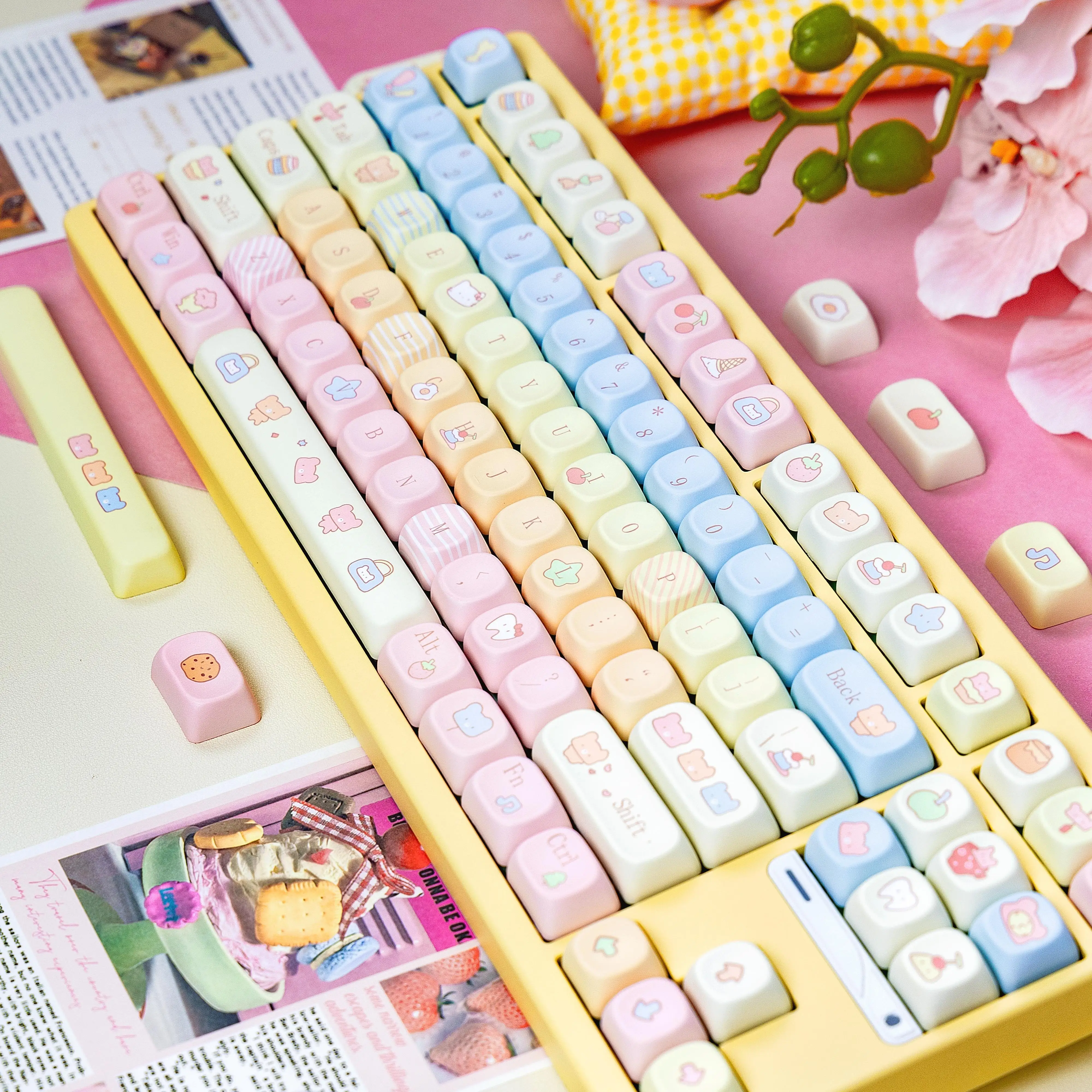 Teclas MOA con tema de diario de oso, teclas bonitas de sublimación de calor de cinco lados PBT para teclado mecánico, teclas de macarrón personalizadas - imagen 2