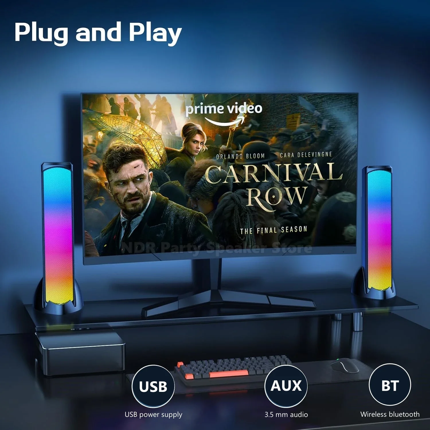 Nuevo Altavoces USB de escritorio para ordenador, Color azul, Subwoofer Vertical portátil, lámpara RGB dinámica, altavoz, barra larga, gran volumen - imagen 4