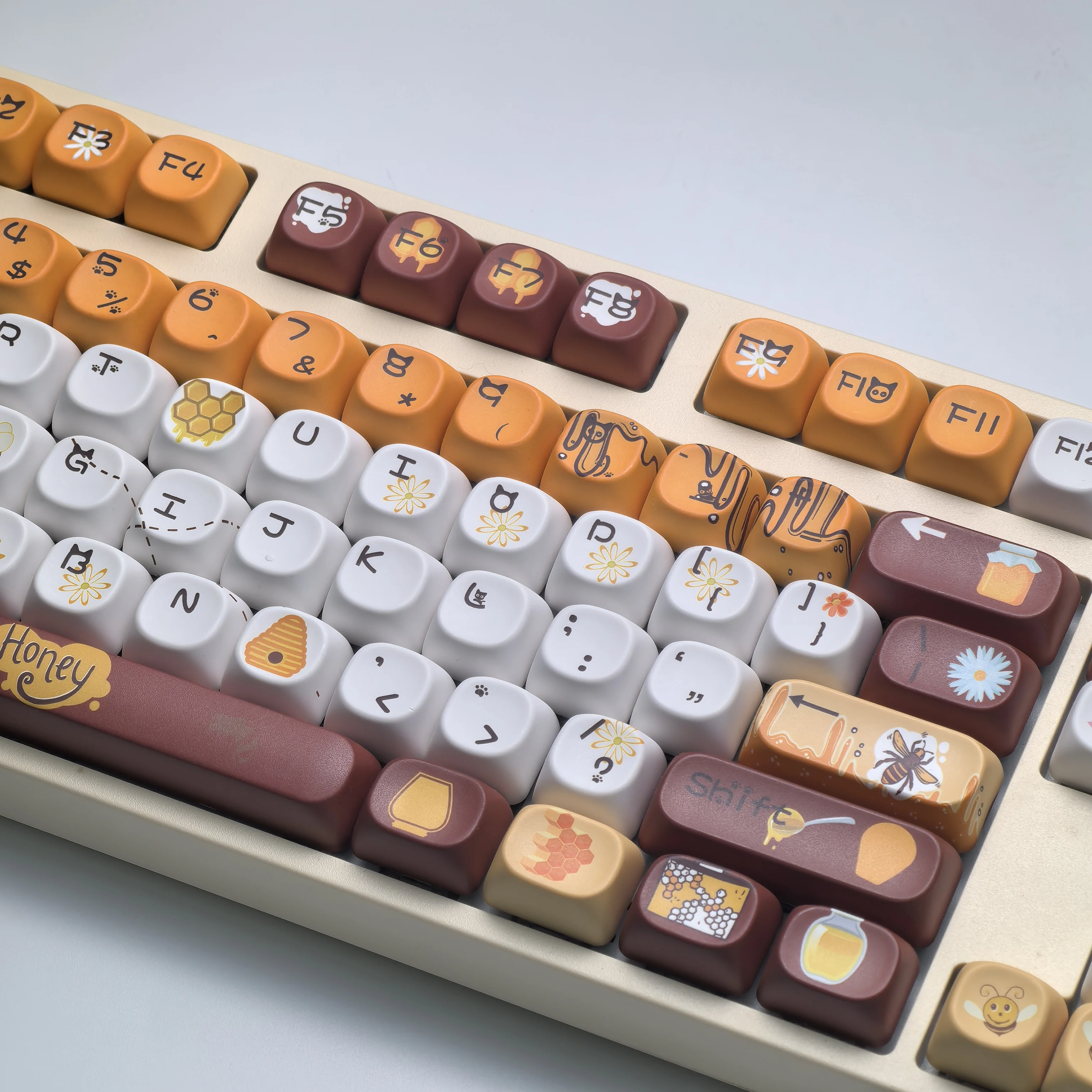 Moa Honey Keycap lindo naranja marrón Pbt para Fiy Aula F75/F87 redondo lindo abeja Keycap - imagen 5