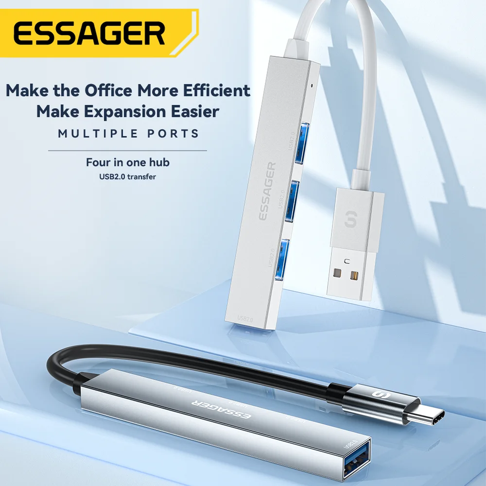 Essager 4 en 1 USB C Hub USB 2,0 adaptador divisor de alta velocidad expansor multifuncional para ordenador portátil Oficina Hub tipo C Hub - imagen 3