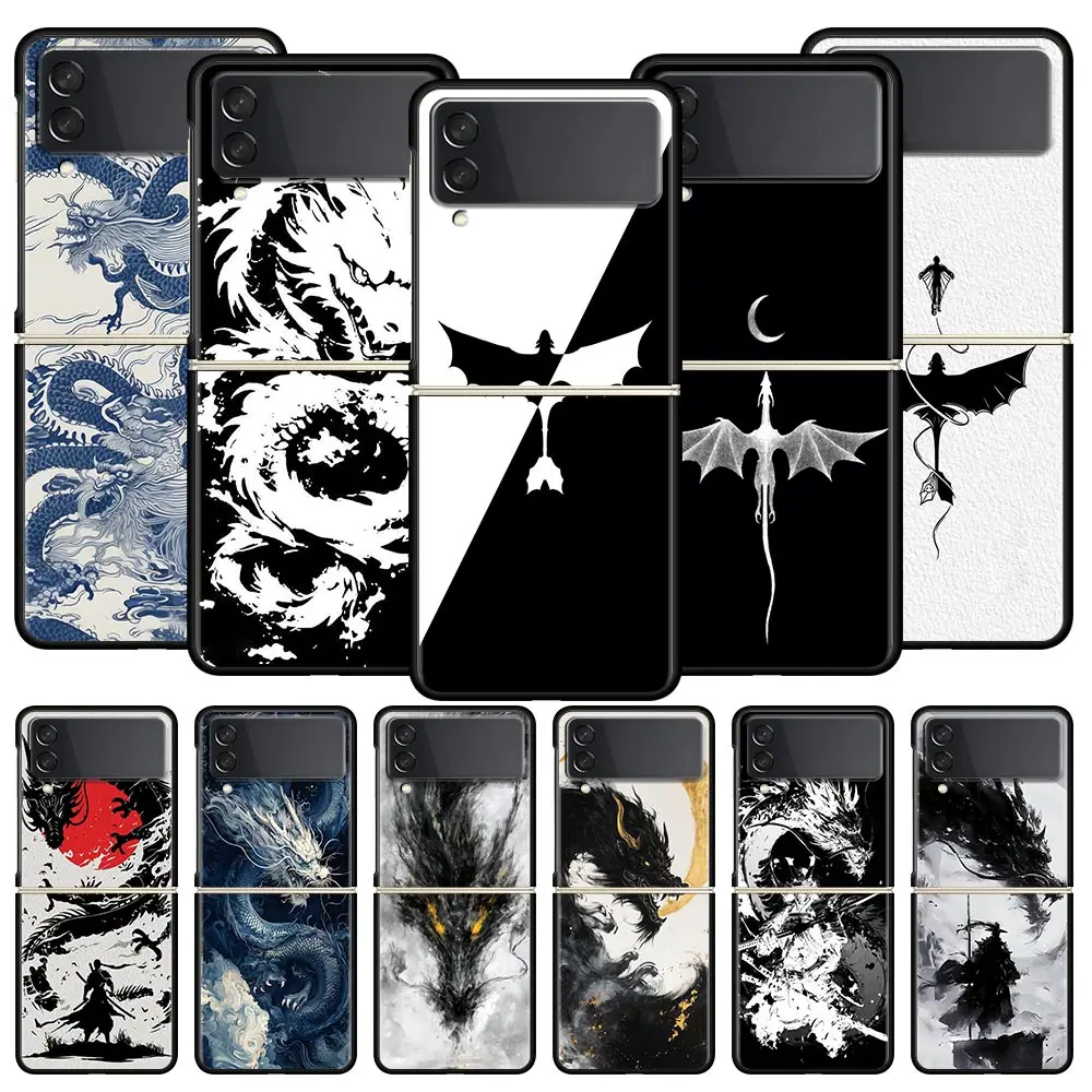 Funda de teléfono Dragon para Samsung Galaxy Z Flip3 Flip4 Flip5, carcasa para Z Flip 3 4 5 6 7, funda trasera plegable dura