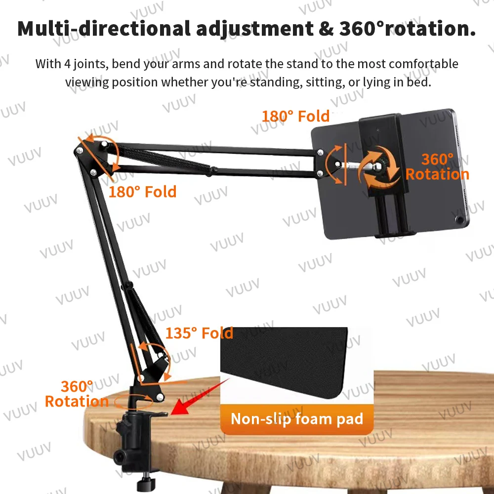 Soporte ajustable para tableta y cama, para teléfonos móviles de 4-12,9 pulgadas, tabletas, brazo de aluminio, soporte para tableta y escritorio para iPad Mini - imagen 5