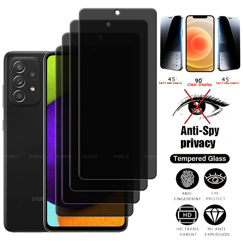 4 Uds para Samsung A52 vidrio Samsung Galaxy A52 vidrio templado 9H HD privacidad Anti-espía cubierta pegamento Protector de pantalla Samsung A52 A 52 - imagen 2