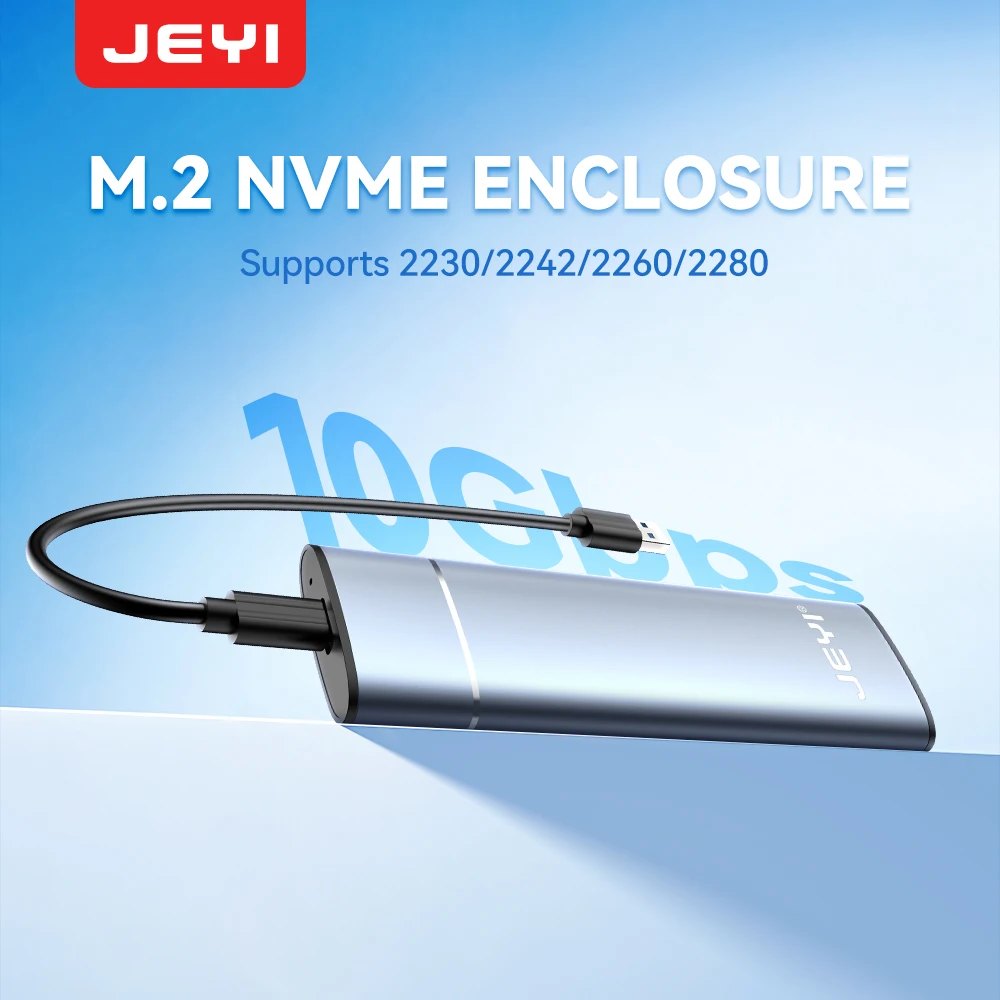 Caja JEYI M.2 NVMe SSD - Aluminio de alta velocidad sin herramientas USB 3.2 Gen2 10 Gbps para 2280 SSD (compatible 2230/2242/2260)