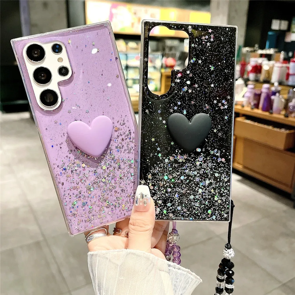 Pulsera de cristal 3D amor corazón brillo funda para iPhone 16 15 14 13 12 11 Pro Max XR X XS Max 7 8 Plus funda de teléfono de silicona suave - imagen 2