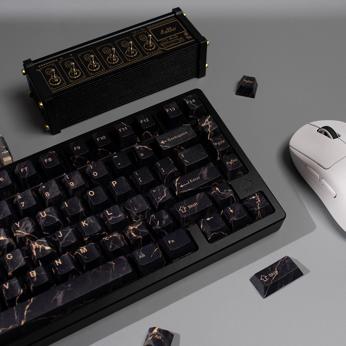 Teclas de mármol dorado negro, teclas PBT sublimadas con perfil de cereza para interruptores MX, Teclado mecánico 6.25u 7u, barra espacial dividida - imagen 4