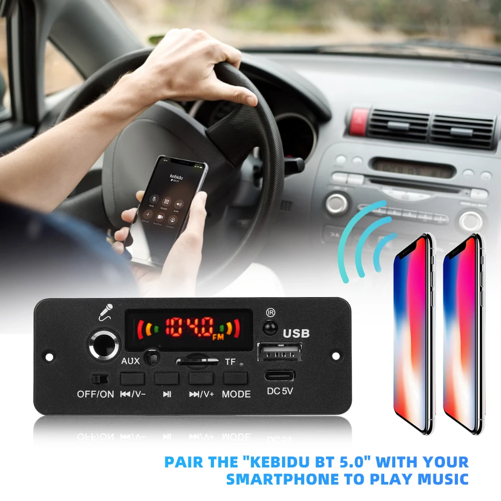 Placa decodificadora de MP3 para coche, reproductor de Audio con Bluetooth 5,0, amplificador de 10W, módulo DIY, Radio FM, TF, grabación USB, micrófono de llamada manos libres - imagen 4