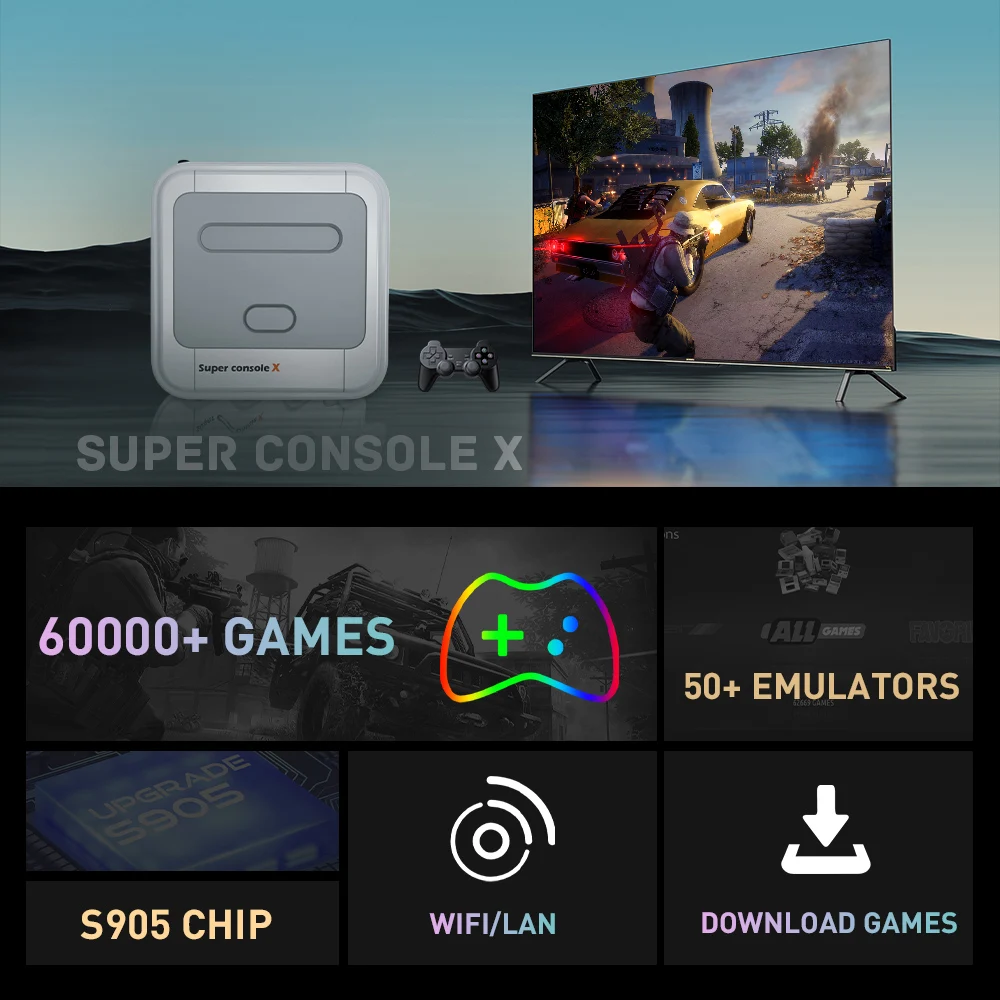 Super Console X 60000 consola de videojuegos clásicos, emulador inalámbrico, caja de juegos Arcade Retro multijugador para NES/N64/PS1/PSP/NDS - imagen 3