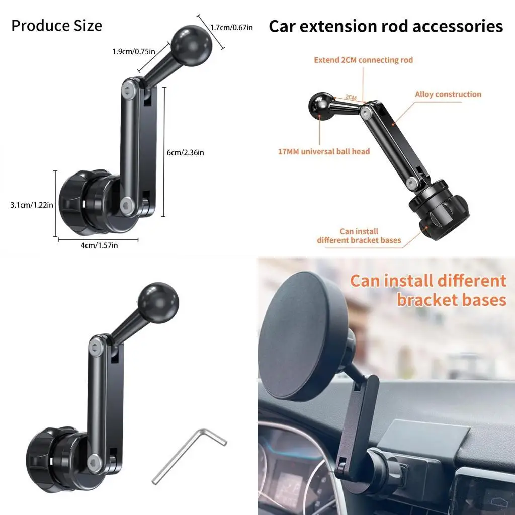 R53C Universal 17 mm Ball Junk Extender Soporte varilla giratoria adecuado para soporte teléfono salida aire del