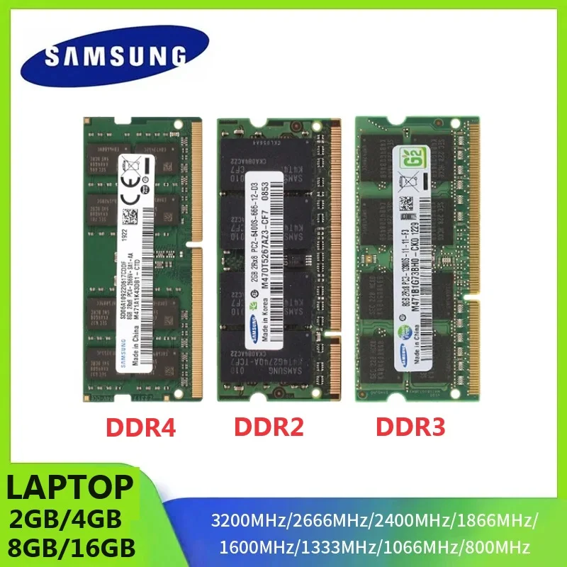 SAMSUNG Notebook Ram SODIMM Memoria DDR4 DDR3 DDR2 16GB 8GB 4GB 2GB 3200 2666 2400 1866 1600 1333 1066 800 667MHz RAM para computadora portátil