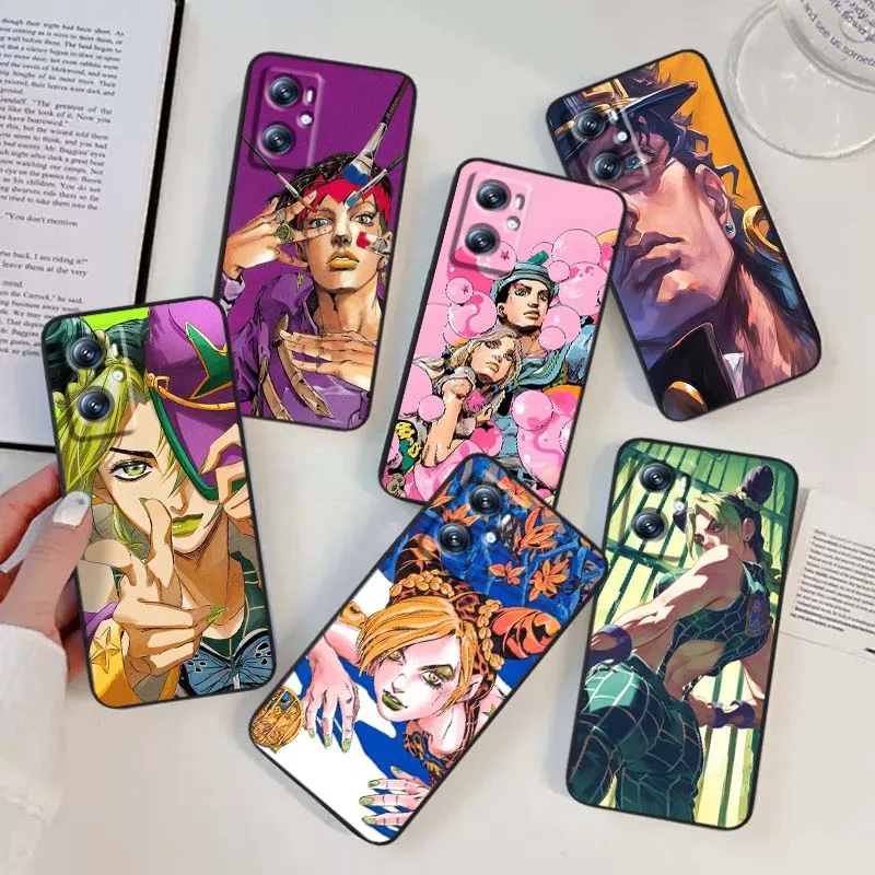 J-JoJo Bizarres A-Adventure para OPPO Reno 7 A96 A40 A58 5 6 Realme GT A74 A78 Neo2 A74 A78 Find X5 X3 X7 X8 funda de teléfono negra