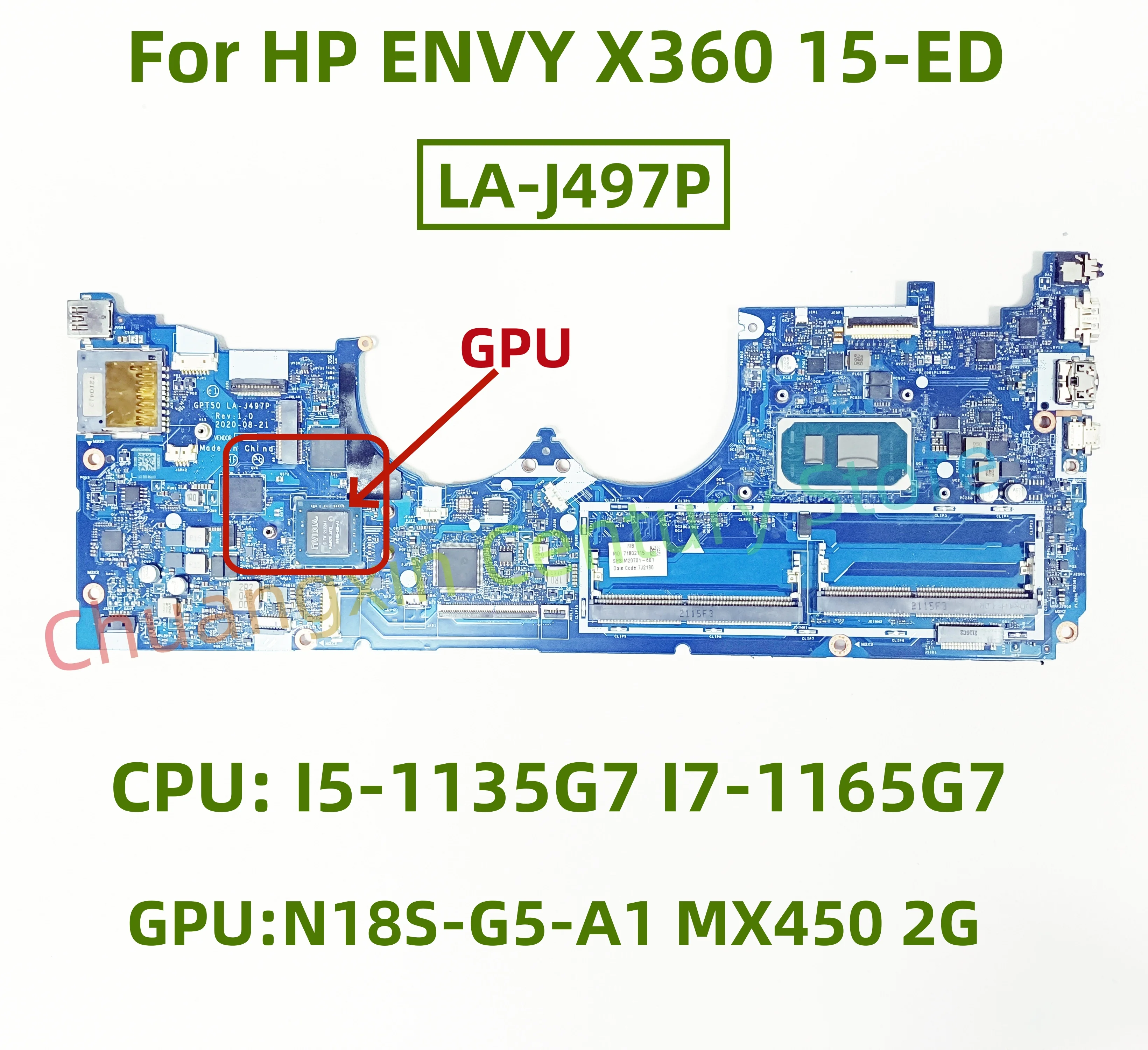 Placa base de LA-J497P para portátil HP ENVY X360 15-ED, CPU: I5-1135G7, I7-1165G7, GPU:N18S-G5-A1, MX450, 2G, prueba al 100%, envío correcto