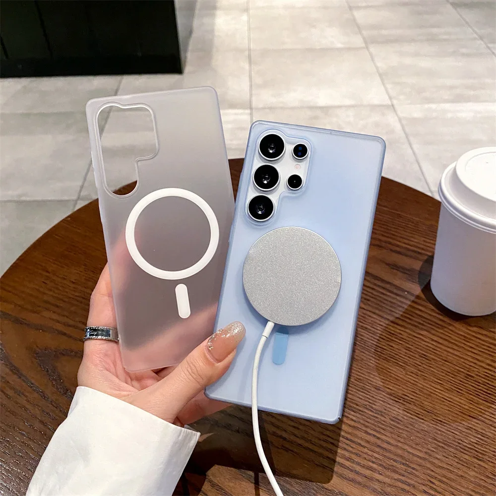 Funda de carga inalámbrica Magsafe mate ultradelgada S25Ultra para Samsung S25 S24 S23 S22 S21 S20 FE Plus cubierta translúcida esmerilada - imagen 3