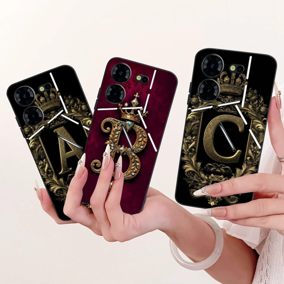 Para Tecno Pova 5 Pro 5G funda LH8n cubierta de letras de corona de lujo funda de teléfono suave de TPU para Tecno Pova 5 LH7n Pova5 Pro bolsas de cubierta trasera