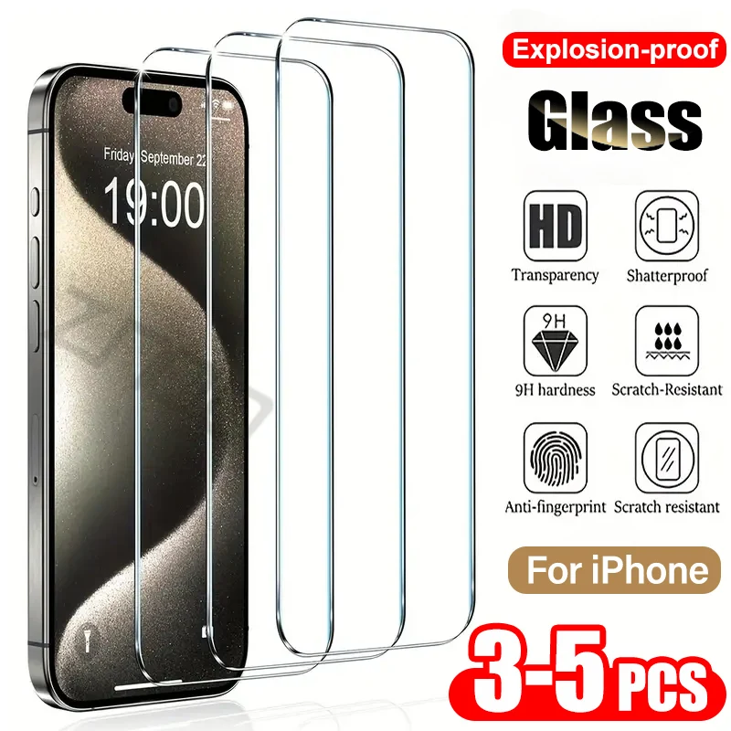 Protectores de pantalla de vidrio templado para iPhone, modelos 14, 15, 11, 13 Pro Max, 12 Mini, XR, XS Max, 7, 8, 14, 15 Plus, SE, de 3 a 5 unidades - imagen 2