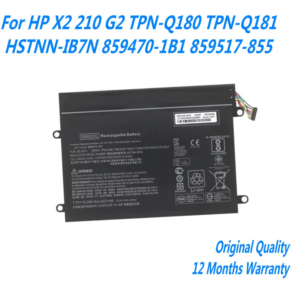 7,7 V 32.5WhSW02XL batería del ordenador portátil para HP X2 210 G2 TPN-Q180 TPN-Q181 HSTNN-IB7N 859470-1B1 859517-855