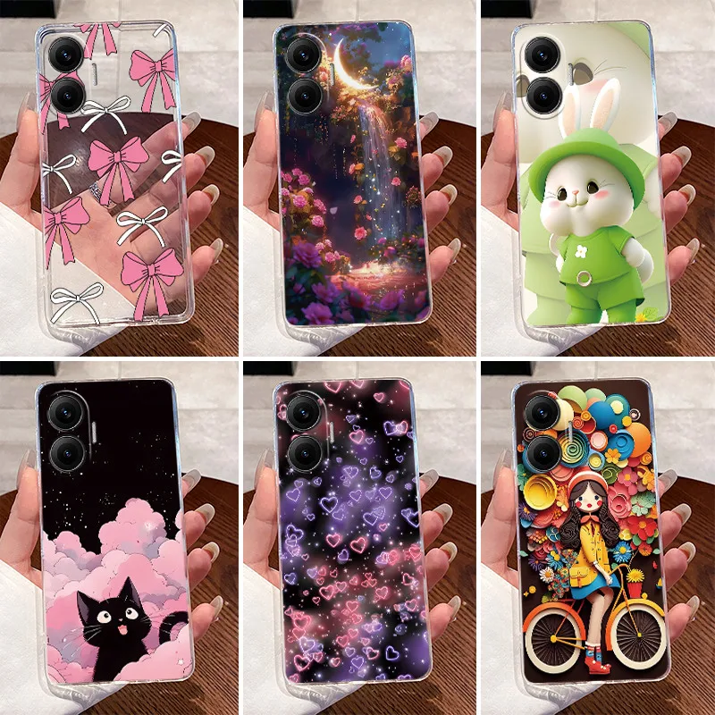 Funda trasera transparente para Xiaomi Redmi Turbo 4 Pro Poco F7 5G, funda transparente de lujo con bonito conejo de amor, carcasa de silicona TPU suave y divertida