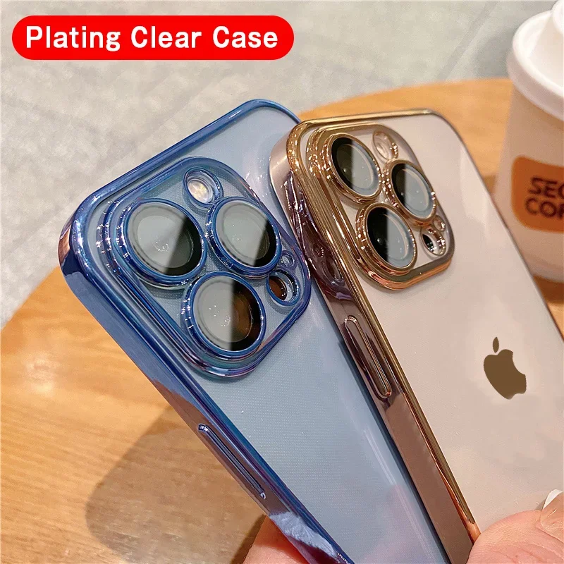 Funda transparente de silicona con marco chapado de lujo para iPhone 15 14 13 11 12 Pro Max Mini XR X XS Max 8 7 Plus SE 2020 funda púrpura - imagen 4