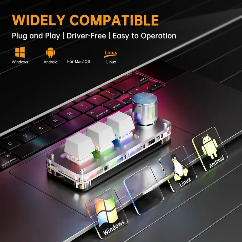 Macropad Macro Teclado mecánico Bluetooth RGB Mini Gaming perilla de programación personalizada teclados interruptor rojo 3 teclas para Photoshop DIY - imagen 5