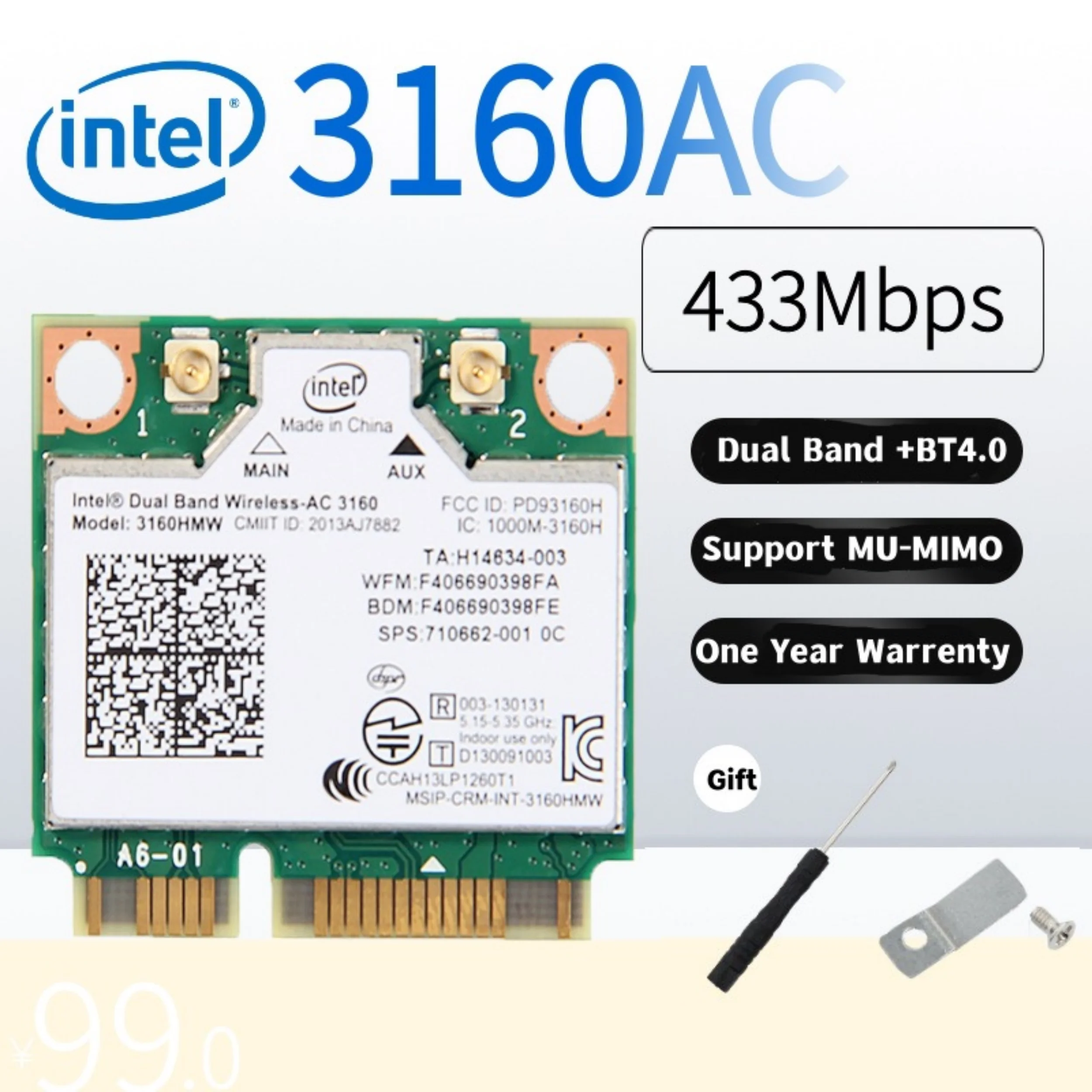 Mini tarjeta PCIE de doble banda, adaptador WiFi Bluetooth, Intel Wireless-AC 7260, 7260HMW, 3160, 7265, 3165, 8260 - imagen 2