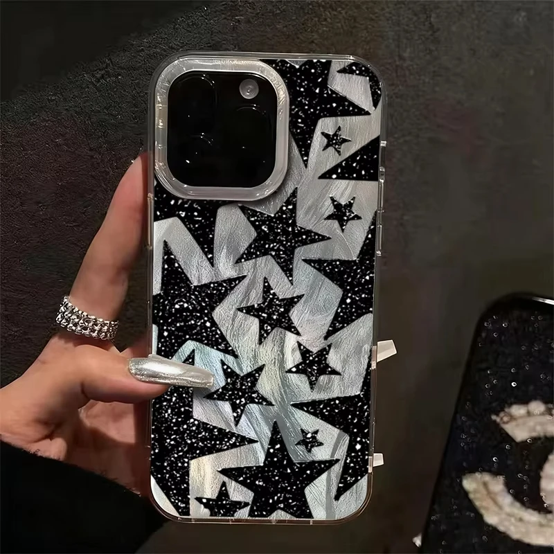 Funda de teléfono negra con diseño de estrella de cinco puntas para iPhone 17 Pro Max 16 16E 15 14 13 12 11 XR XS 17 Air 16 Pro, funda trasera a prueba de golpes
