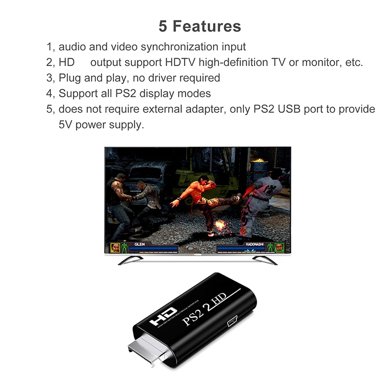 Convertidor compatible con PS2 a HDMI, adaptador Full HD con salida de Audio de 3,5mm, compatible con 480i/480p/576i y todos los modos de visualización de PS2 - imagen 5