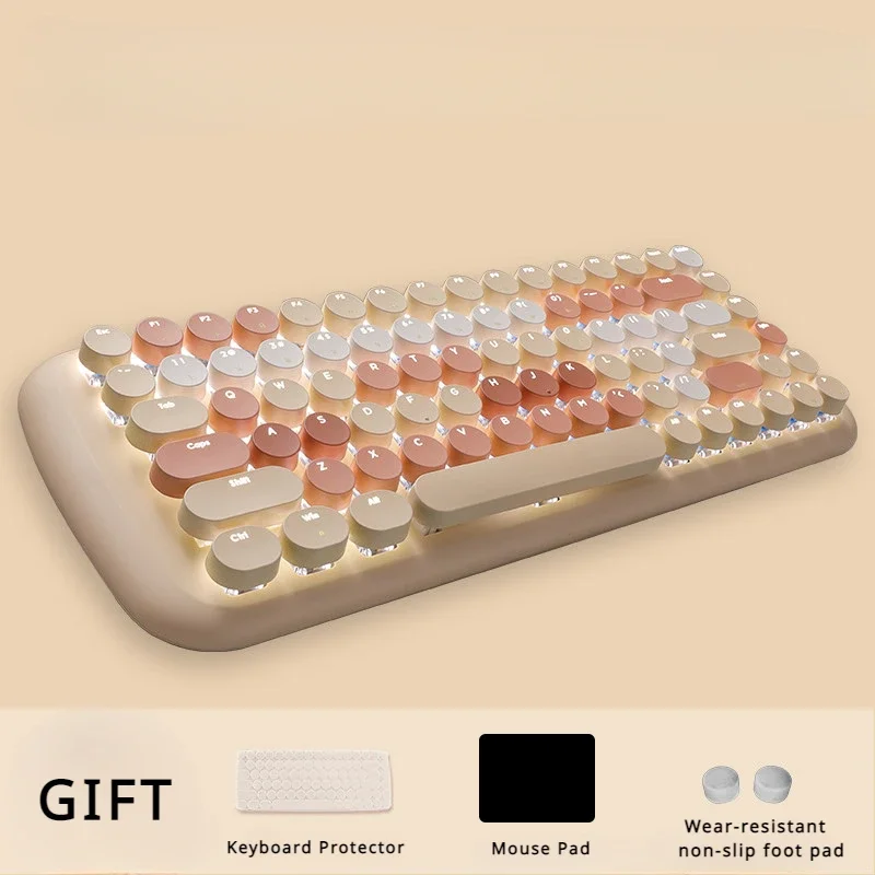 MiFuny-teclado mecánico Retro con cable, 87 teclas, retroiluminación RGB, tecla redonda, bonito teclado para juegos de oficina para PC, portátil - imagen 5