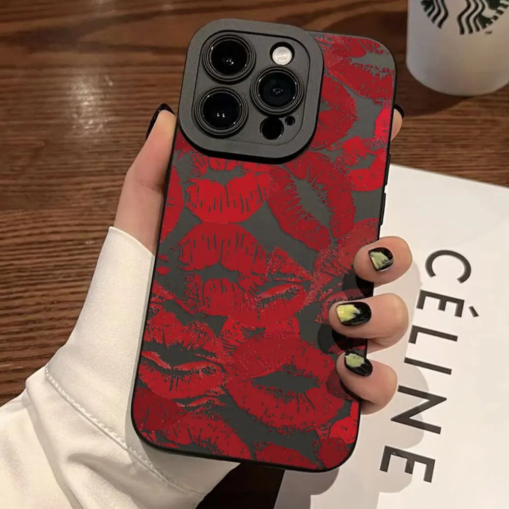 Funda de teléfono con pantalla completa de pupila de lujo con labios rojos sexys para iPhone 16 15 14 13 12 11 X XR Xs 8 7 Plus Pro Max, funda trasera de silicona - imagen 2