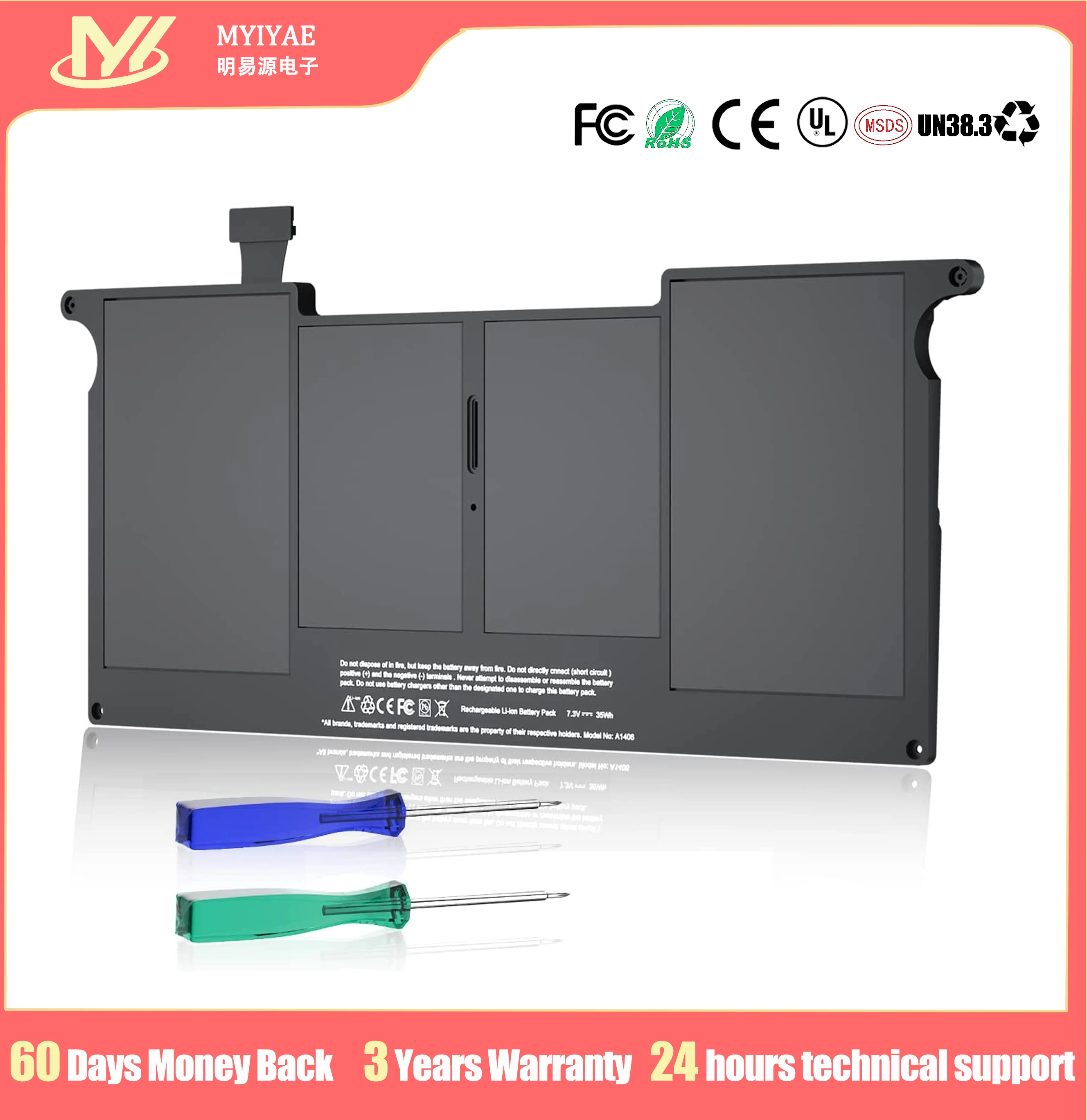 Batería de repuesto A1465 A1406 A1370 A1495 para ordenador portátil MacBook Air de 11 pulgadas (mediados de 2011 2012 2013 principios de 2014 2015 versión)